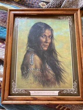 Bill Hampton VTG "Indian Princess" Print 16x24 Sealed Frame New w/ Minor Damage